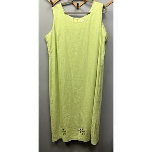 A.K.C. Linen Blend Dress‎ Women's 2X Tank Dress Back Zip Back Slit Cutouts Green